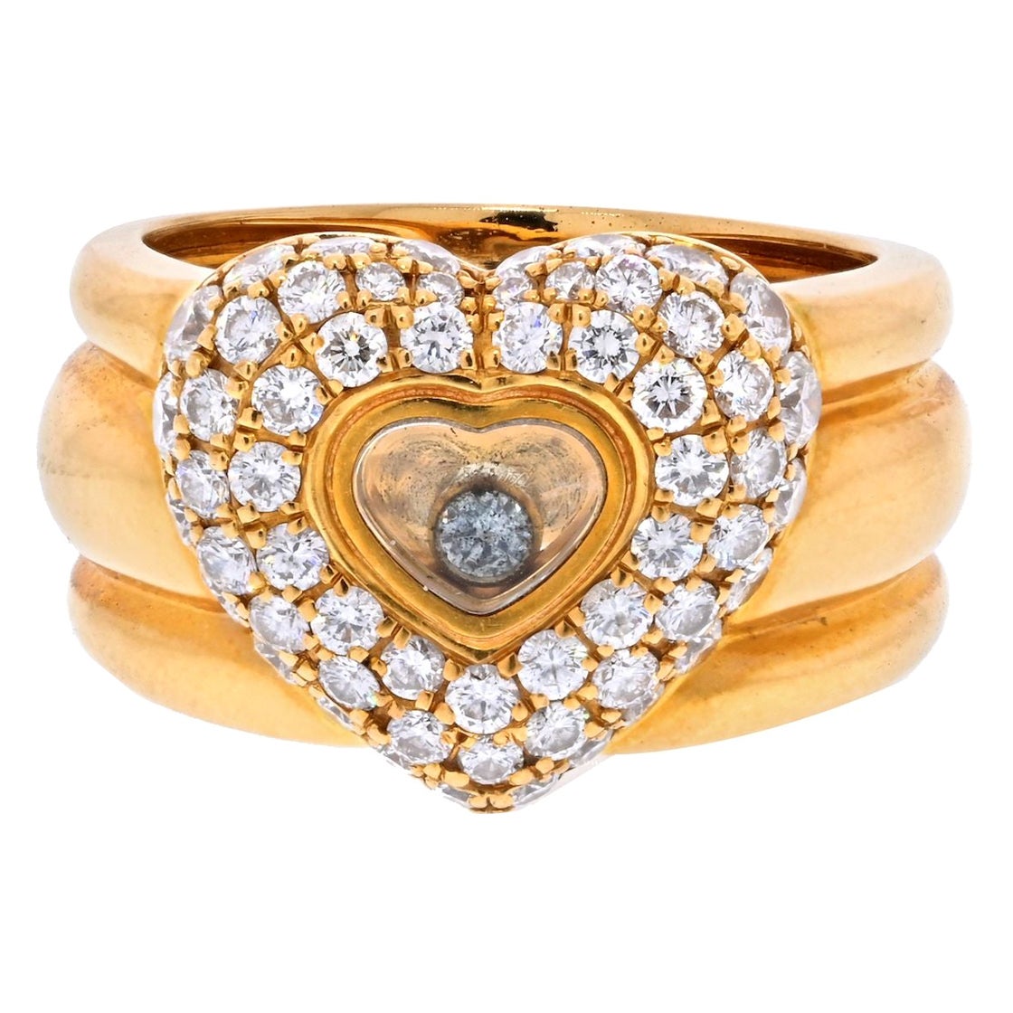 Chopard 18K Yellow Gold Pave Heart Shape Floating Diamond Ring For Sale