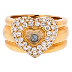 Chopard 18K Yellow Gold Pave Heart Shape Floating Diamond Ring