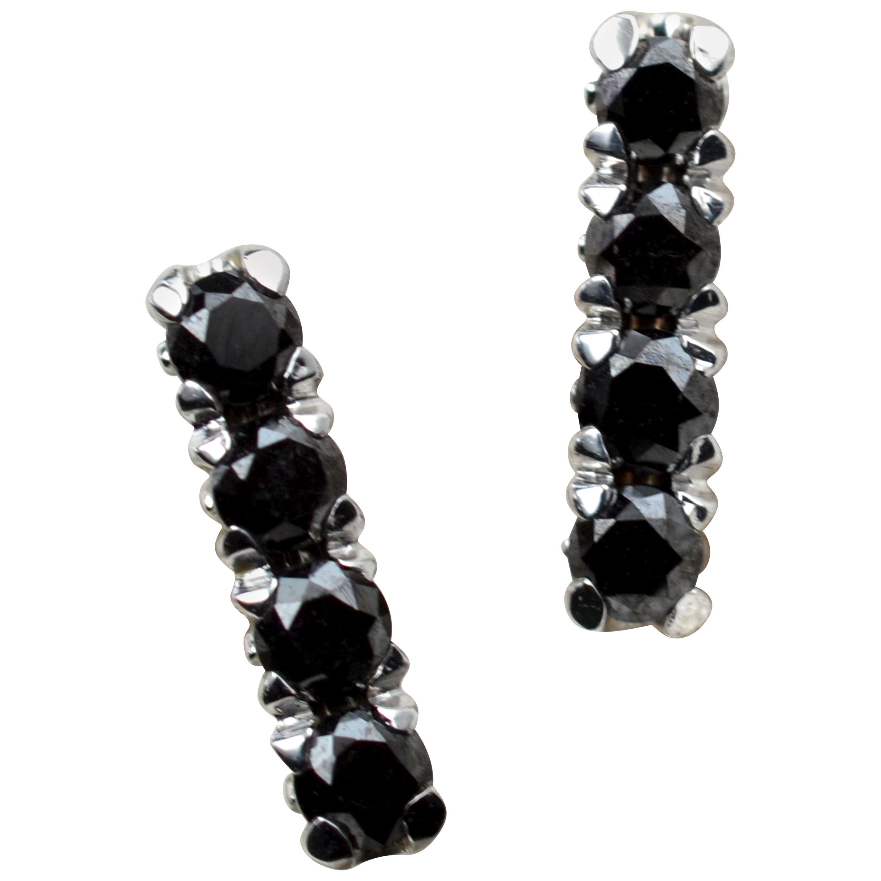 Black Diamond Earring Stud in 18 Karat White Gold For Sale