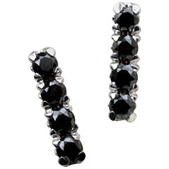 Black Diamond Earring Stud in 18 Karat White Gold