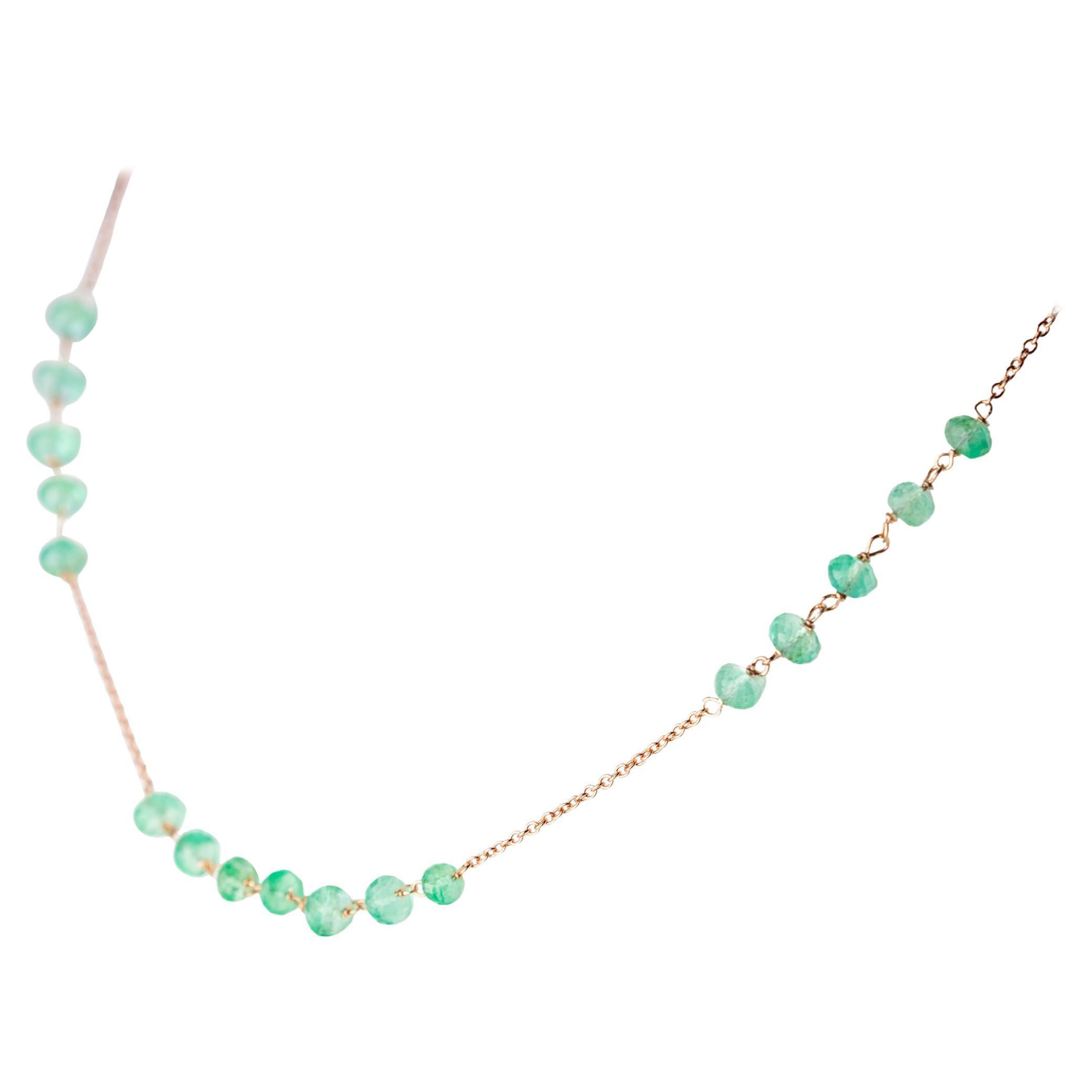 Intini Jewels 9 Karat Gold Chain Emerald Rondelle Beads Handmade Necklace For Sale