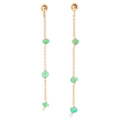14 Karat Rose Gold Chain Emerald Rondelles Handmade Long Dangle Earrings
