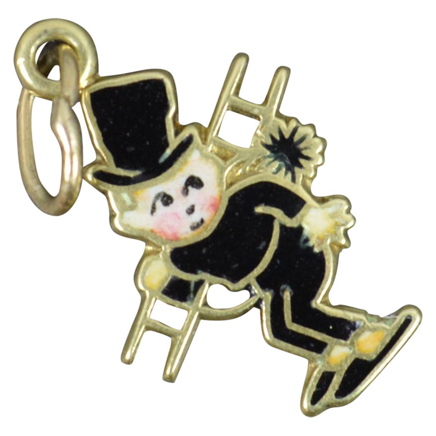 Novelty Vintage 14ct Gold and Enamel Chimney Sweep Charm