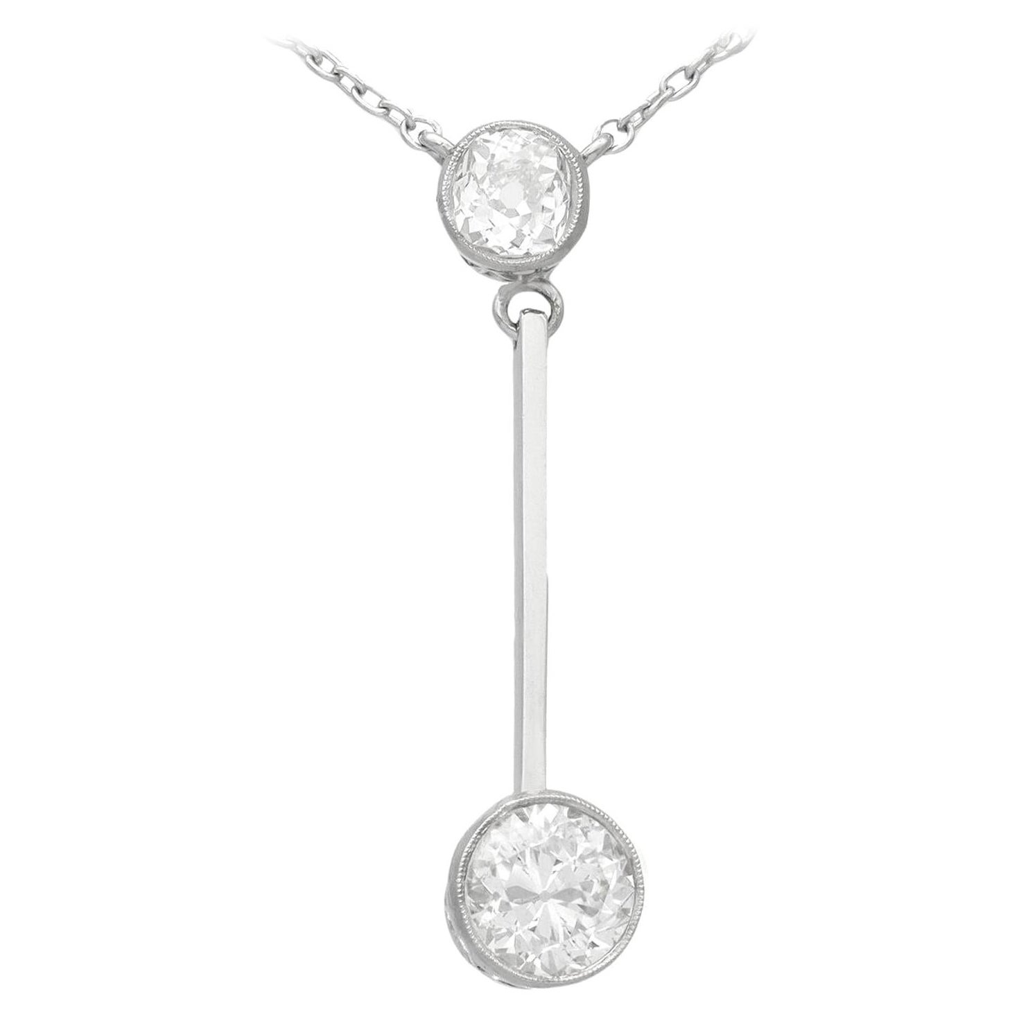 Antique 1.68 Carat Diamond and White Gold Necklace