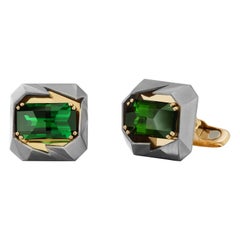 Michael Kanners Precision Cut Green Tourmaline Titanium Rose Gold Cufflinks