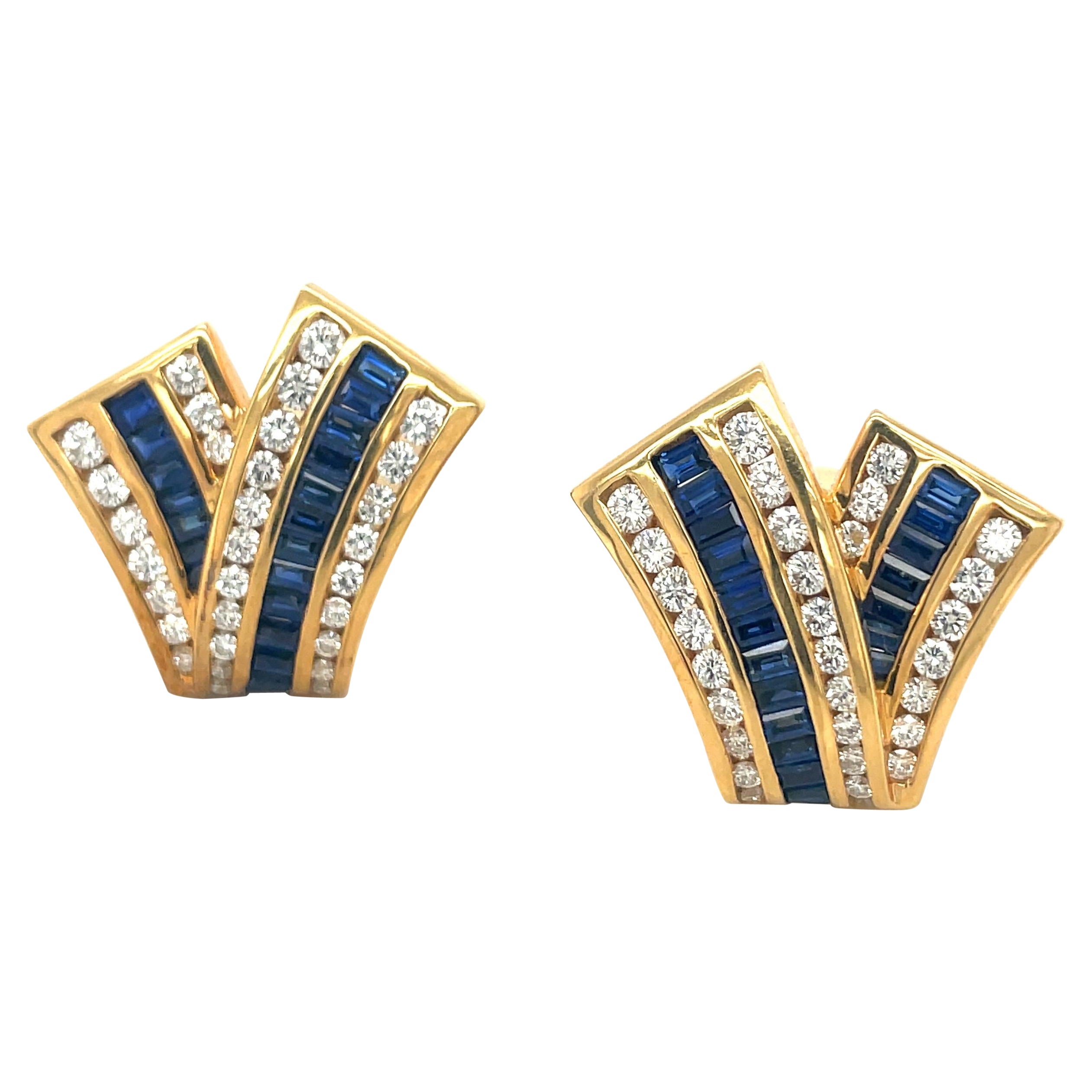 Charles Krypell 18KT Gelbgold 1,97 Karat blauer Saphir 1,23 Karat Diamantohrringe