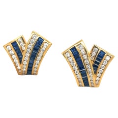Charles Krypell 18KT Yellow Gold 1.97Ct Blue Sapphire 1.23Ct. Diamond Earrings