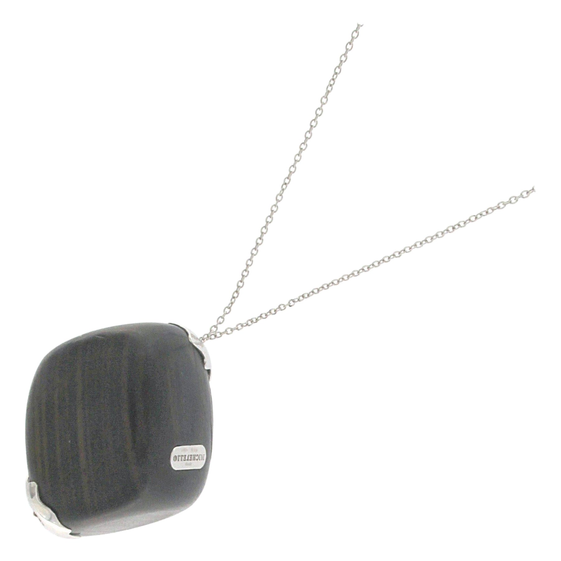 Wood Ebony Necklace 18 Karat White Gold For Sale