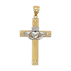 Claddagh Cross Yellow & White Gold Charm Pendant