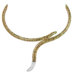 Roberto Coin 18k Yellow Gold 1.00 Ct Diamond and Enamel Viper Necklace
