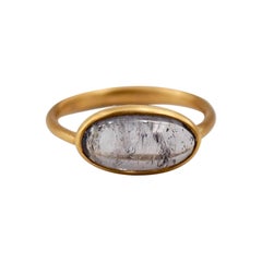 3.76 Carat Grey Tourmaline Cabochon 22 Karat Gold Ring