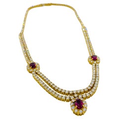 18K Yellow Gold Diamond and Ruby Necklace