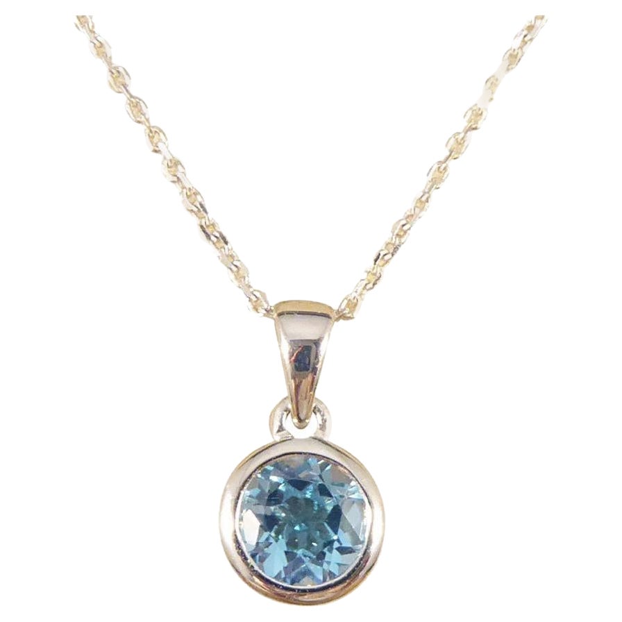 Contemporary Blue Topaz Rub Over Pendant on White Gold Chain For Sale