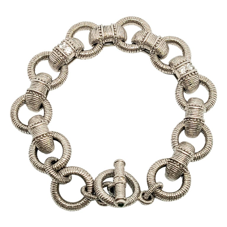 Judith Ripka Sterling Silver Textured Link CZ Diamonique Toggle ...