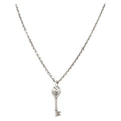 Vintage Tiffany & Co. Contemporary Diamond Sterling Silver Heart Key Necklace