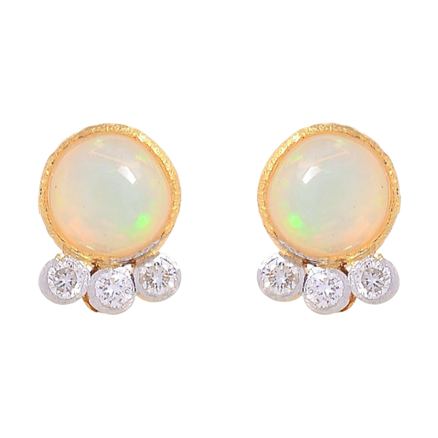 Natural Pink Opal Diamond Tres Chic Vintage Earrings For Sale at 1stDibs