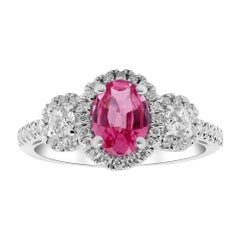 Classic Oval Cut Spinel and Round Cut White Diamond 14K White Gold Ring