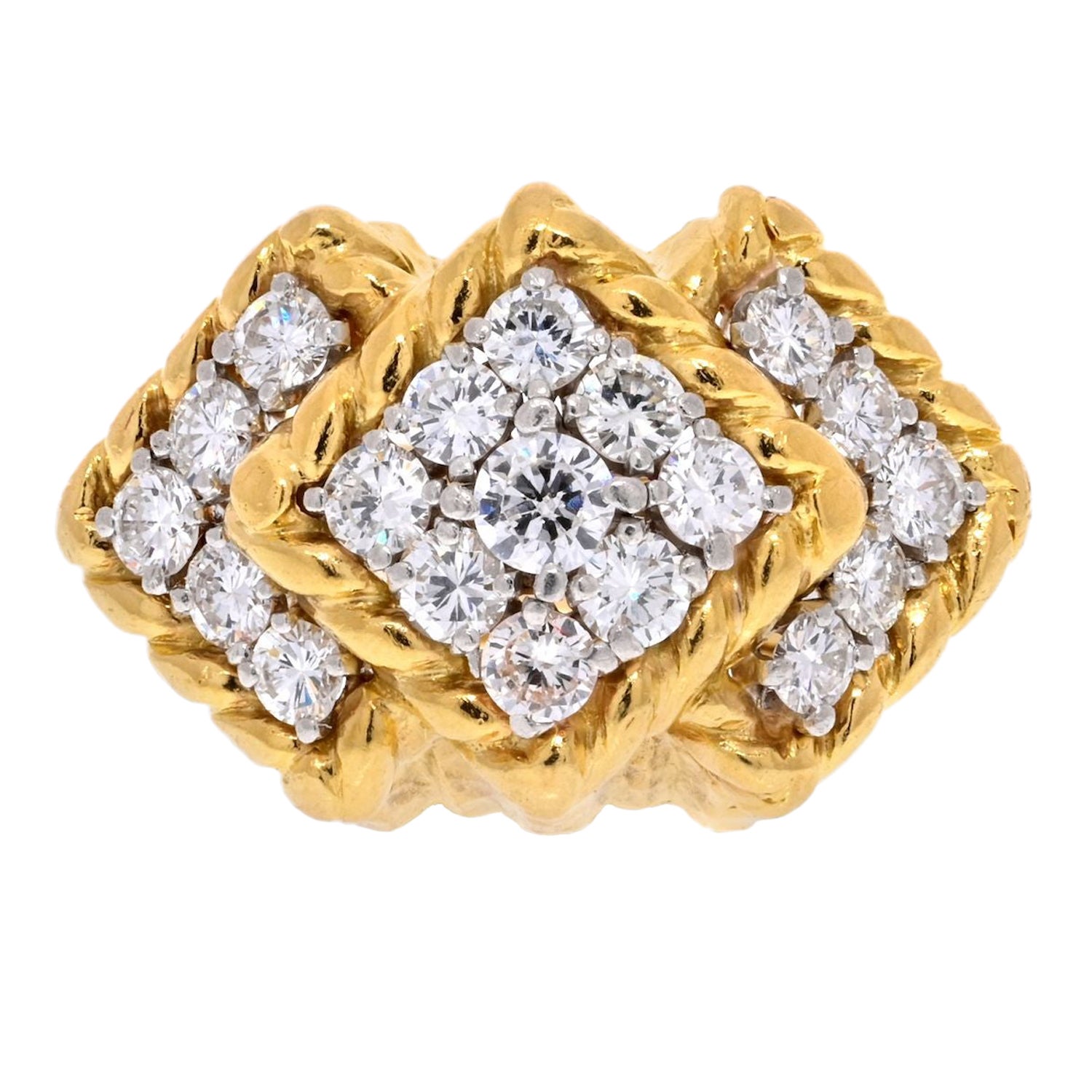 David Webb 18K Yellow Gold 2.20cts Diamond Chevron Ring For Sale