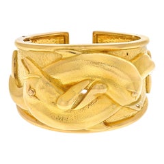 David Webb 18K Yellow Gold Double Dolphin Cuff Bangle Bracelet