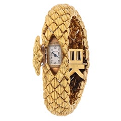 Vintage David Webb 18K Yellow Gold Woven Link Bracelet Hidden Cover Watch