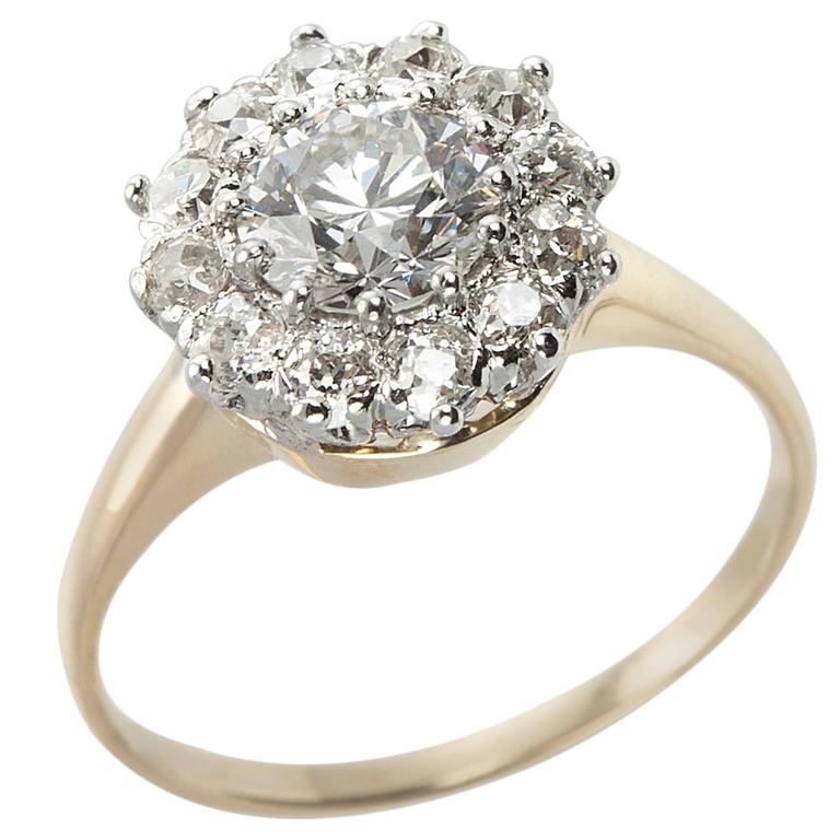 Antique Diamond  Gold  Platinum  Cluster Ring  at 1stdibs