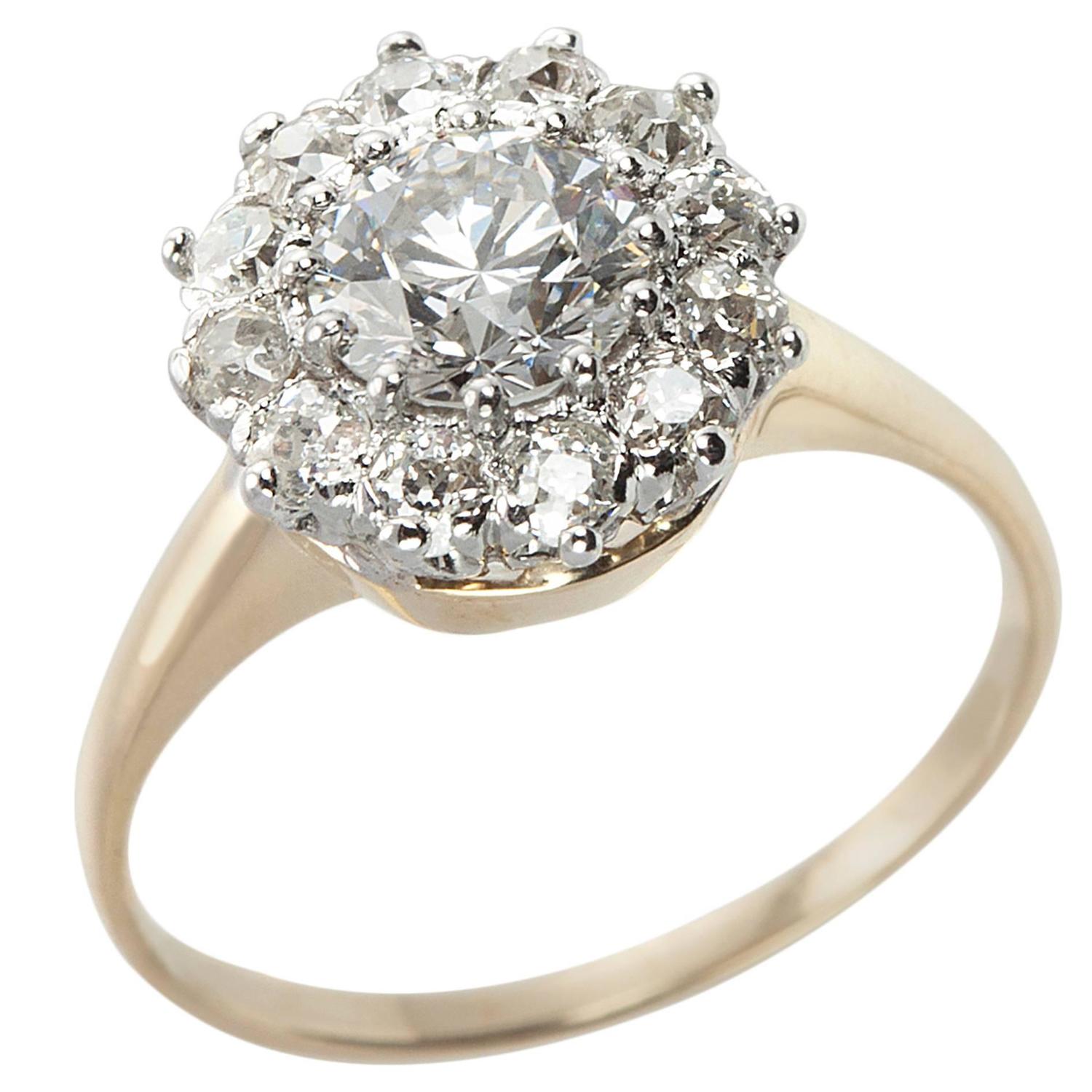 Antique Diamond Gold Platinum Cluster Ring at 1stdibs