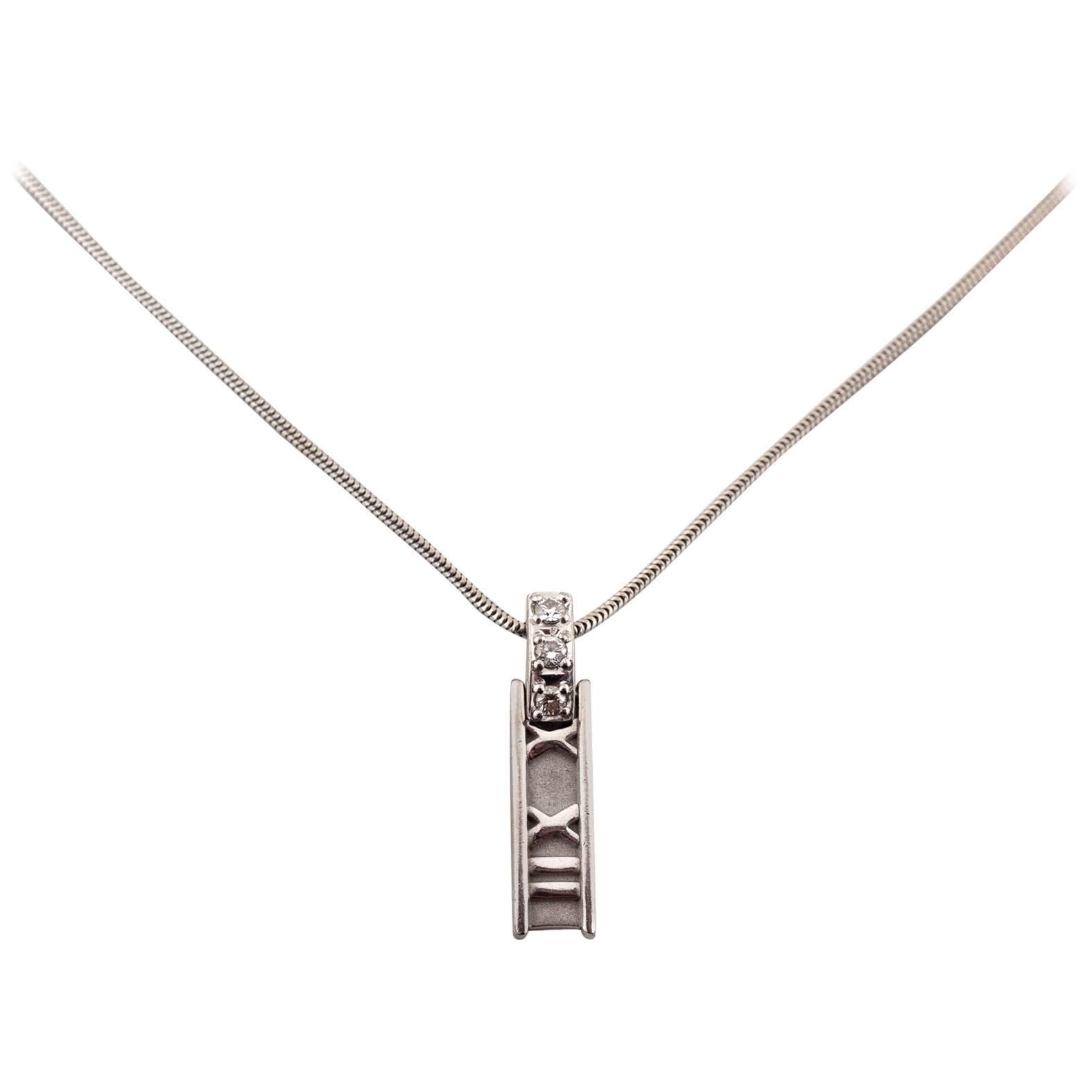 Tiffany & Co. Atlas Collection Diamond Gold Roman Numeral Necklace