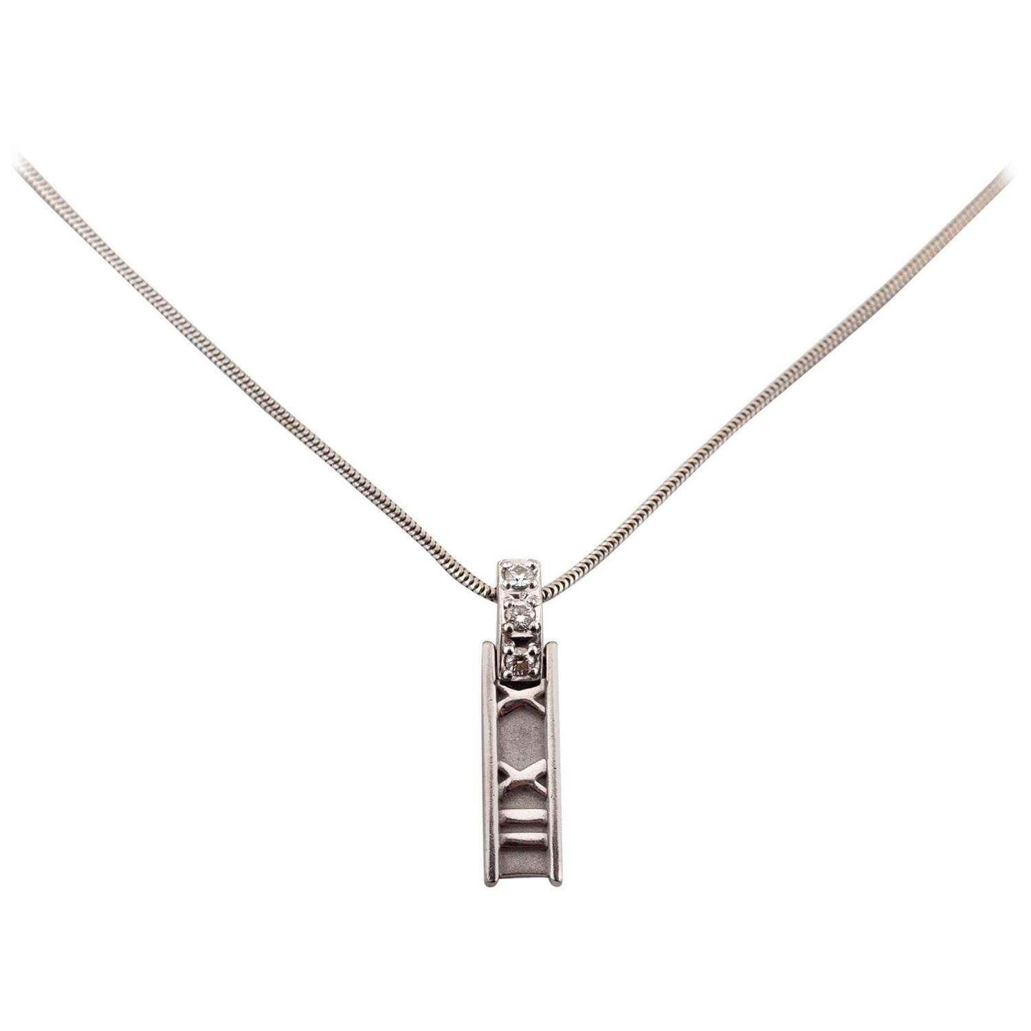 Tiffany and Co. Atlas Collection Diamond Gold Roman Numeral Necklace