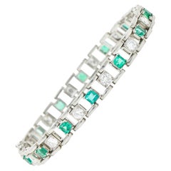 Mid-Century 5.45 Carats Diamond Emerald Platinum Link Bracelet