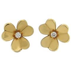 Van Cleef & Arpels Frivole Diamond Gold Flower Earrings 