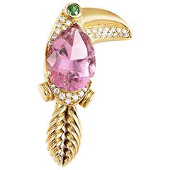 Tiffany & Co. Gemstone Diamond Gold Toucan Brooch