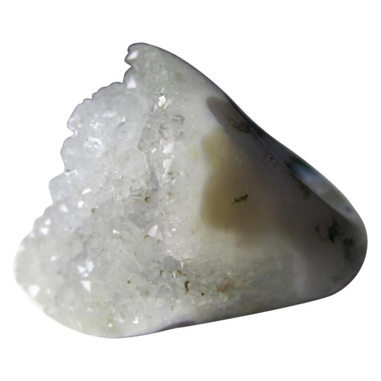 Solid Rock Crystal Ring Clear Quartz Raw Snow White Natural Brazilian Gemstone (bague en cristal de roche massif) en vente