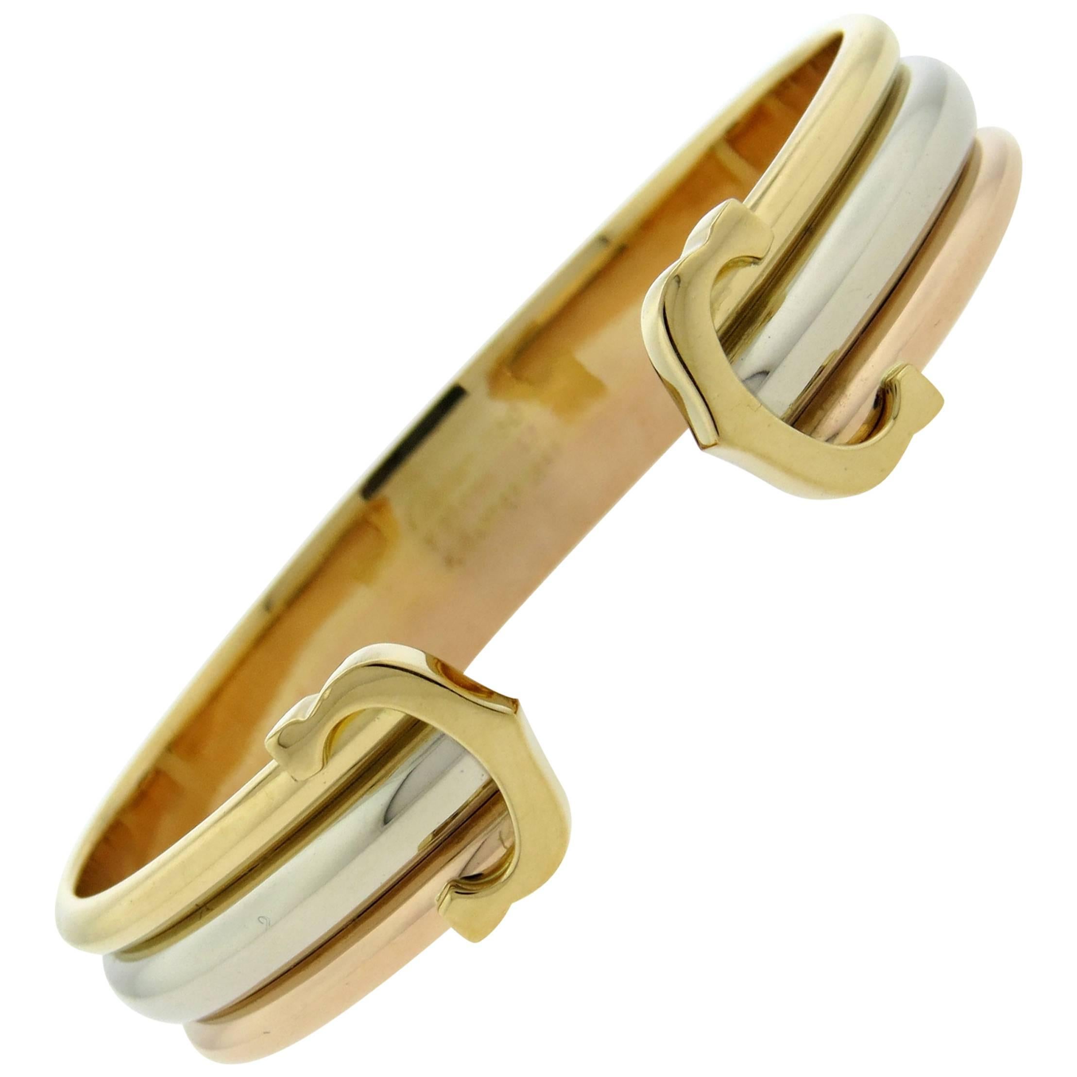 Classic Cartier Trinity Double C Tricolor Gold Cuff Bracelet 