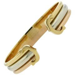Classic Cartier Trinity Double C Tricolor Gold Cuff Bracelet 