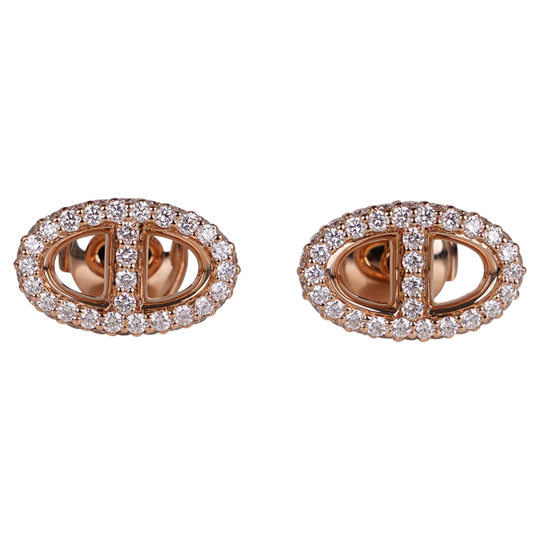 Hermes New Farandole Diamond Rose Gold Earrings For Sale