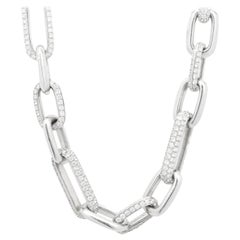 18 Karat White Gold Pave Diamond Paperclip Station Necklace