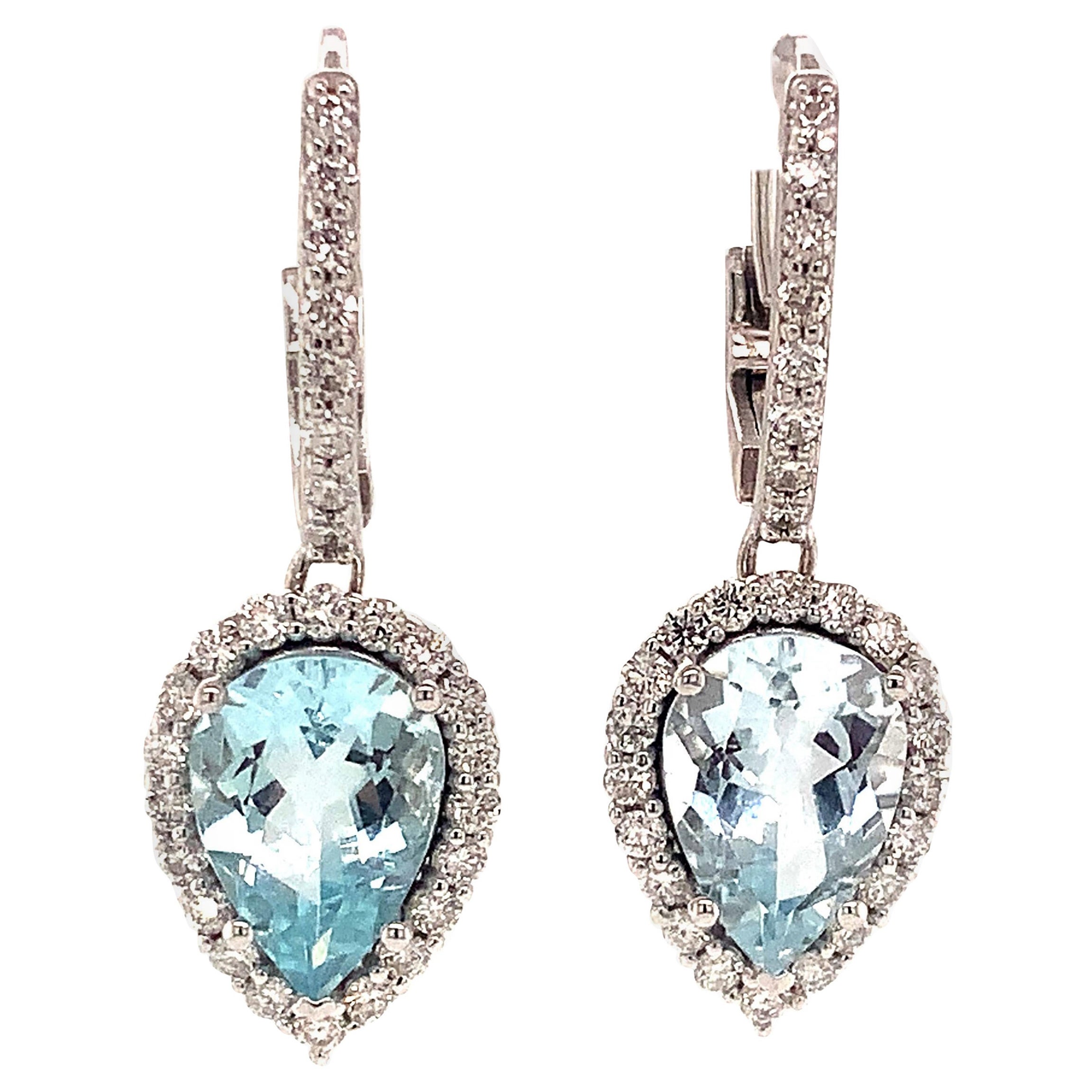 Natural Aquamarine Diamond Earrings 14k Gold 3.61 Tcw Certified For Sale