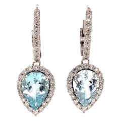 Pendientes Diamante Aguamarina Natural Oro 14k 3.61 TCW Certificado
