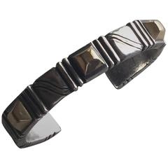 William Spratling Sterling Silver Gold Pyramid Cuff Bracelet 10