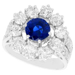 Vintage 1.66 Carat Sapphire and 1.90 Carat Diamond Platinum Cluster Ring