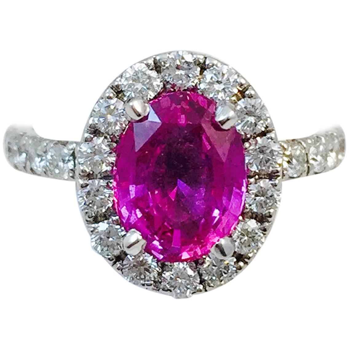 Pink Sapphire Diamond Gold Ring For Sale