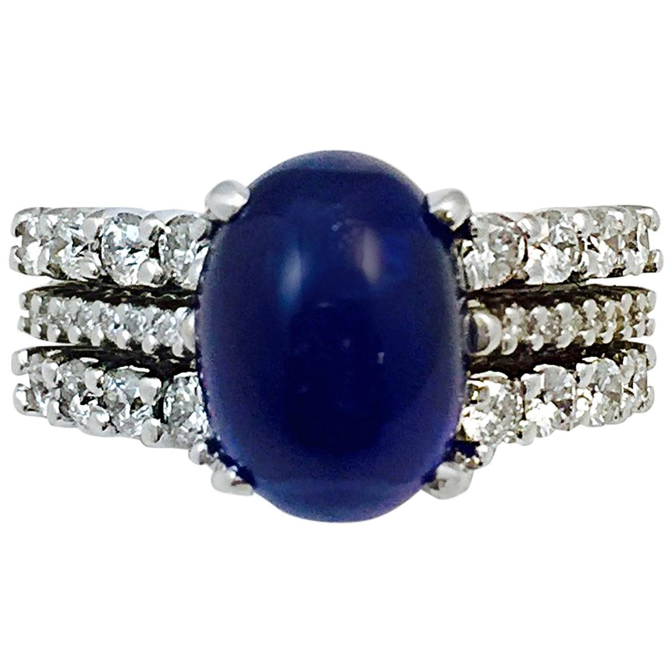 Cabochon Sapphire Diamond Gold Ring For Sale