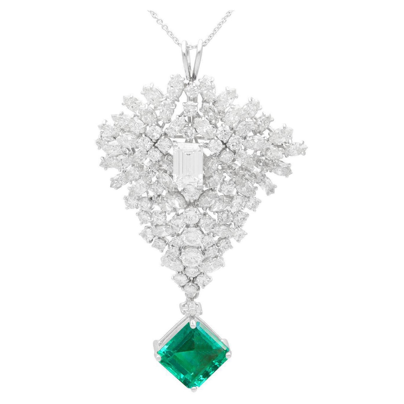 Broche / Colgante Esmeralda de Zambia de 7,47 quilates y Diamante de 14,50 quilates