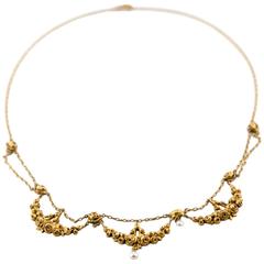 Pearl Gold Festoon Necklace with Delicate Roses 1930's Art Deco 6