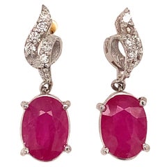 Boucles d'oreilles en or 14 carats avec diamants et rubis naturel certifié 1,55 carat TCW