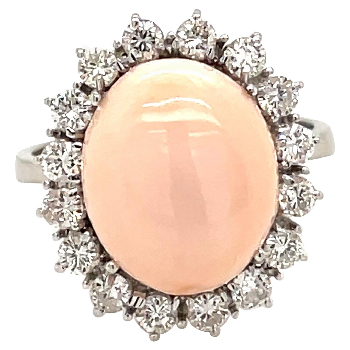 Peau D'ange Coral Diamond Gold Cocktail Ring For Sale