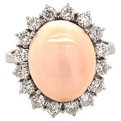 Vintage Peau D'ange Coral Diamond Gold Cocktail Ring