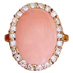 Vintage Michael Kneebone Angel Skin Coral White Diamond 18k Gold Cocktail Ring