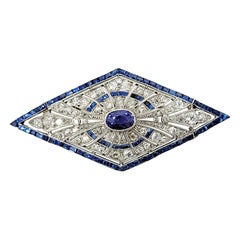 Antique Oval Mixed Cut Sapphire and Diamond Brooch in Platinum 8.20 Carats Total