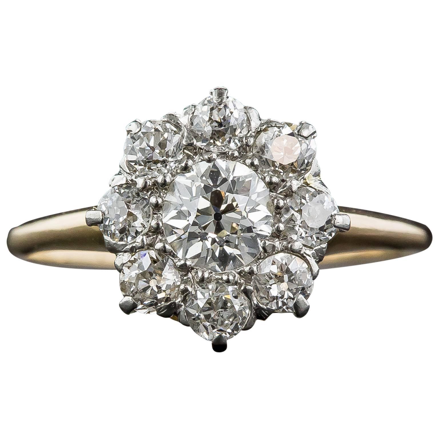 Victorian Diamond Cluster Engagement Ring For Sale